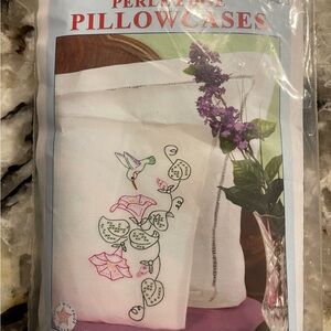 Stamped Pillowcases Cross Stitch Kit Embroidery 2 Pack Hummingbird Morning Glory
